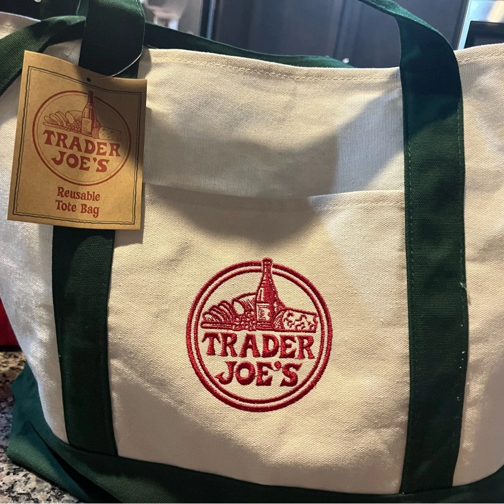 Trader Joe's Green and White Garment Bag